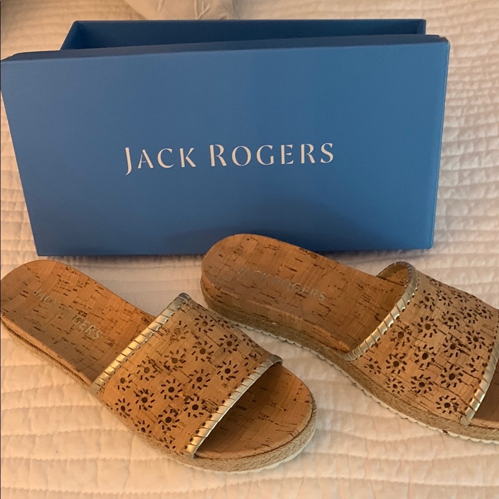 Jack Rogers Tan Cork Floral Slides81/2